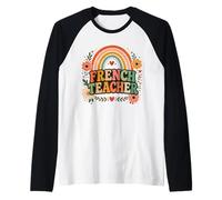 French Teacher Retro Rainbow Language Educator Design Raglan Baseball Tee