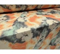French Terry Loopback Sweatshirt Fabric, per metre - Watercolour Floral Print - Peach & Aqua