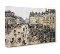 French Theatre In The Rain By Camille Pissarro Canvas Print | Gallery Wrapped 30mm Frame Wall Art | 20x14 inches | Ready to Hang | Impressionist Landscape Picture | Living Room Bedroom Lounge Office