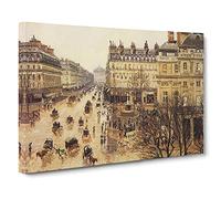 French Theatre In The Rain By Camille Pissarro Canvas Print | Gallery Wrapped 30mm Frame Wall Art | 30x20 inches | Ready to Hang | Impressionist Landscape Picture | Living Room Bedroom Lounge Office
