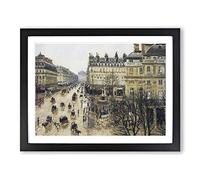 French Theatre In The Rain By Camille Pissarro Classic Painting Framed Print | A3 Black Framed Wall Art | Ready to Hang | French Landscape Picture | Living Room Bedroom Lounge Office