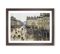 French Theatre In The Rain By Camille Pissarro Classic Painting Framed Print | A4 Walnut Framed Wall Art | Ready to Hang | French Landscape Picture | Living Room Bedroom Lounge Office