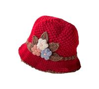 French Thicken Women's Flowers Knitted Woolen Hat Warm and Windproof Knitted Crochet Flower Knitting Hat Directors Costume (RD1, One Size)