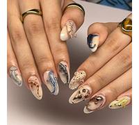 French Tip 3D Metallic Gold Almond Artificial Nails 30PCS Set for Party Wedding Daily Use ABS False Nails