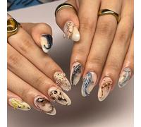 French Tip 3D Metallic Gold Almond Artificial Nails 30PCS Set for Party Wedding Daily Use Immediate Studio Nails