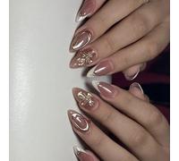 French Tip Artificial Nails 24Pcs Highly Refraction Shimmering Layer Artificial Nails for to Social Event Fashion Design