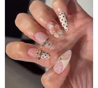 French Tip Fake Nails Milky White Lace 3D Flower Design Presses on Nails Easy to Apply for Any Event Presses on