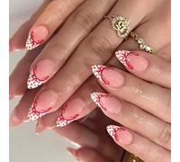 French Tip Fake Nails White with Red Dots Bows Design Elegant Artificial for Women Durability ABS Build Elegant with Bows Design