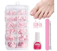French Tip Fake Toe Nails - 120Pcs Pink Short Square False Toenails Set - French White Tip Fake Toenails - Artificial Stick on Toenails with Glue - Full Cover Acrylic Nails for Women Girls