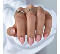 French Tip False Nails, 24 Pcs Stick On Nails For Women, With Gold End Foil Design, 12 Sizes Almond Polish Nail For French Art Oval Stick On Nail