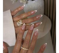French Tip False Nails - 30Pcs Short Almond Press on Nails - Elegant White French Tip Nails Chrome Effect - Reusable Short Fake nails Almond, Mermaid