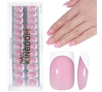 French Tip False Nails - 32pcs White Pink Square Press On Nails Short - Glossy Removable Fake Nail With Glue - Full Cover Acrylic Stick On Nail Tips For Women French DIY Manicure Decorations