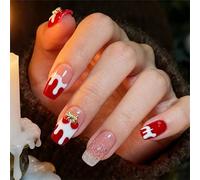 French Tip False Nails Christmas Color Scheme Lightweighted ABS Press Stick Easy Application for Holiday Occasion Christmas French Tip False Red White Elegant ABS Press Stick for Holiday Parties