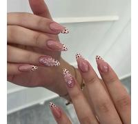 French Tip False Nails Floral Almond Wear Nude
