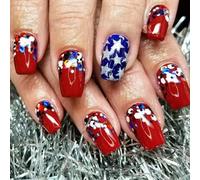 French Tip False Nails For 4th Of July Independence Day Patriotic Art Full Covers Press On Manicure Flag Nail