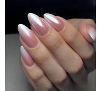 French Tip False Nails - Gradient Pink Medium Press On Nails Almond - Oval Elegant Fake Nails With Glue - Natural Acrylic Full Cover Stick On nails For Women Girls Nails Art Daily Wear Manicure Gift