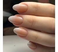 French Tip False Nails - Gradient Pink Short Press On Nails Almond - Oval Elegant Fake Nails With Glue - Natural Acrylic Full Cover Stick On nails For Women Girls Nails Art Daily Wear Manicure Gift