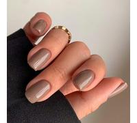 French Tip False Nails - Light Brown Nude Press on Nails Medium - Acrylic Fake Nails Pure Color Design - Reusable Glossy Stick on Nails with Adhesive Glue Stickers Nail Art Kit 24Pcs