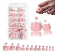 French Tip False Toe Nails, Ready-to-Use Press On Toenail, 120pcs Acrylic Fake Nails 12 Sizes Stick On Toenails For Women French Tip Gift for Girls, Easy Application (White Pink)