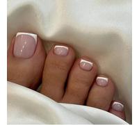 French Tip False Toenails - Press On Toe Nails Short - 12Sizes Square Acrylic Fake Nails - Nude Pink White French Toe Nail Tips - Full Cover Stick On Toenails For Women Nail DIY
