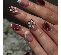 French Tip Floral Embossed False Nails Elegant Press Stick ABS for Formal Teachers on Elegant ABS Press on False Artificial French Tip