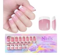 French Tip Gel Nail Tips 3 in 1 X Coat Tips Pre-applied Tip Primer, Base Coat Cover Fake Press on