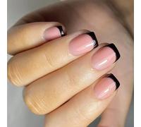 French Tip Glossy Press On Nails Short Square Acrylic False Nails - 24PCS Self-Adhesive Artificial Nails for Daily Use, Party, Wedding - Women's Reusable Manicure