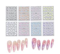 French Tip Nail Stickers, Decal 3D Embossed, 8 Sheets Self-Adhesive French Manicure Strips, for Women, Girls, Home Salon, Beauty Art Design Luxurious Visual Appeal Breathable Wear Experience