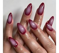 French Tip Press on Nails, 24Pcs Long Almond With Design, Sweet & Cool Gradient Glue on Tips for Women, Reusable Daily False Nail Kits