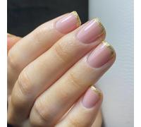 French Tip Press On Nails Glittering Design, 24pc Short Square False Nails for Glossy Full Coverage | Reusable Artificial Nails for Everyday Wear, Parties, Weddings & Special