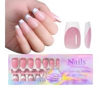 French Tip Press On Nails Set - 14 Sizes & 3-in-1 Coated Tips with Primer & Glue for Women, Nail Art Lovers | Long-Lasting, Easy Application for Everyday, Parties, Weddings | Natural Look Artificial