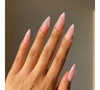 French Tip Press On Nails Short Almond Shape 24Pcs Elegant Pink White Design Fake Nails with Adhesive Tools Set for Women DIY Manicure Safe ABS Nude Glossy Finish False Tips