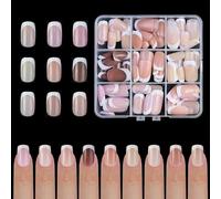 French Tip Press On Nails Short Square Fake Glosses Full Cover Acrylic False Artificial Stick On Acrylic Nail Tips