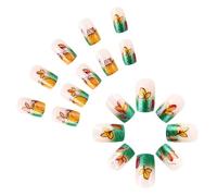 French Tip Press On Nails Short Square False With Glossy Pumpkin Leaf Artificial Designs Full Covers Festive Nail Designs