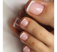 French Tip Press On Nails Short Square with Soft Pink Base & Glossy Finish - Pre-Shaped Natural Look Fake Nails with Rounded Square Shape for Women & Art Enthusiasts, Classic White Tip, Elegant