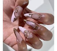 French Tip Press Type Nails Metallic Trim Pearls Star Embellishments Lightweighted ABS False for Weddings Parties Press Type with Pearls Star Designs