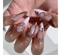French Tip Press Type Nails Metallic Trim Pearls Star Embellishments Lightweighted ABS False Nails for Weddings Parties False Nail for Daily Styling