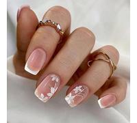 French Tip Square Press on Nails with Floral Pattern Full Covers Nails False Nails for Spring