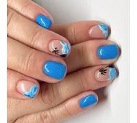 French Tips Fake Square False with Coconuts Tree Designs Full Covers Artifical Acrylic Acrylic Glues on Nailsfor Women Clear