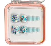 French Tips Press On Toenails Fashionable Short Square Toe Nail Stick On Colorful False Toe Nails For Women And Girls Artificial Nail