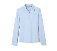 French Toast Girls' Long Sleeve Interlock Polo with Picot Collar - Blue - 16