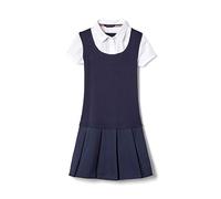French Toast Girls' Pleat 2-fer School Uniform Dress, Navy, 12