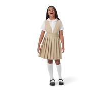 French Toast Girls' V-Neck Pleated Pinafore Dress, Khaki, 6 Years
