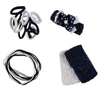 French Toast Kid's School Uniform Stretch Headbands and Ponytail Holders, 4-pack, Navy Blue & White, One Size