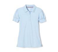 French Toast Girls' Puff Sleeve Double Button Polo School Uniform Shirt, Light Blue, 8