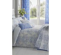 HOMESCAPES Toile Duvet Cover Set Pastel Blue & White French Damask Style Bedspread Cotton Rich 200 Thread Count Duvet Cover with Matching Pillowcases Reversible Stripe Pattern, Super King Size