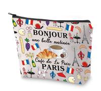 French Travel Cosmetic Bag Parisian Breakfast Gift Bonjour Paris Makeup Bag Gift for Travel Lover (Bonjour)