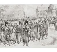 French troops at the foot of the column in Place Vendome Paris France on their return from the Crimean War of 1853 - 1856 which Russia lost to an alliance between France England Piedmont-Sardinia and