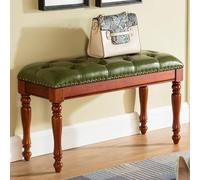 French Tufted Leather Bench with Solid Wood Legs Ele Button-Tufted Design Seating for Living Room Bedroom Entryway - Chic Home Decor