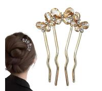 French Twist Hair Pin | 4 Prong Rhinestone Updo Sticks Styling Accessories | U Shape Hair Fork - for Wedding Formal Banquet Baby Shower Fashion Show